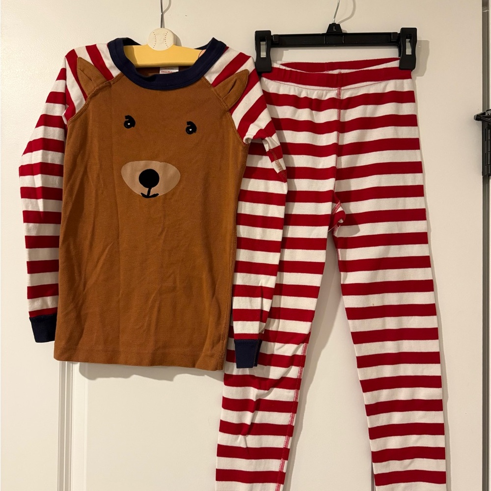 Hanna Andersson Bear Pajama Set - Brown and Red Stripes